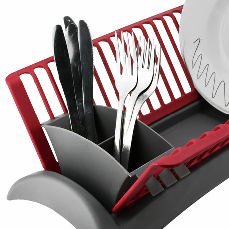 Grey and Red Dish Drainer and Cutlery Holder by GEEZY - UKBuyZone