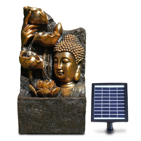 Buddha Head Solar Water Feature Outdoor With LED by GEEZY - UKBuyZone