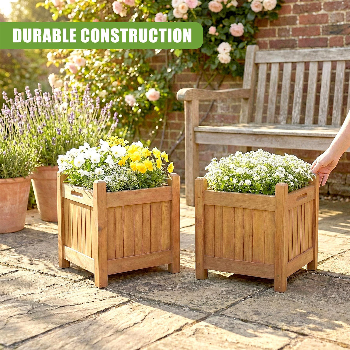 Wooden Planters Square Set of 2