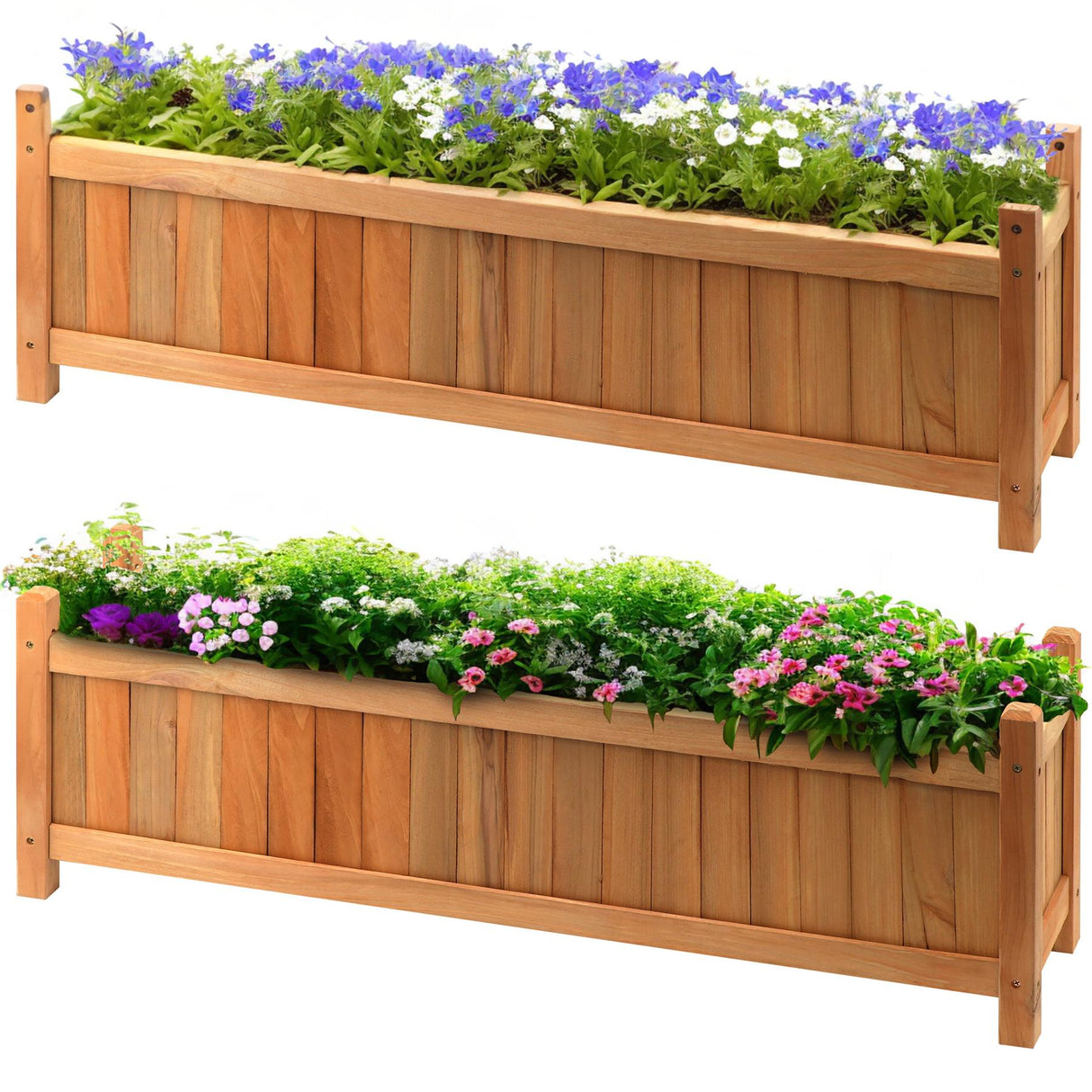 Wooden Large Rectangular Planters 2 Pack by GEEZY - UKBuyZone