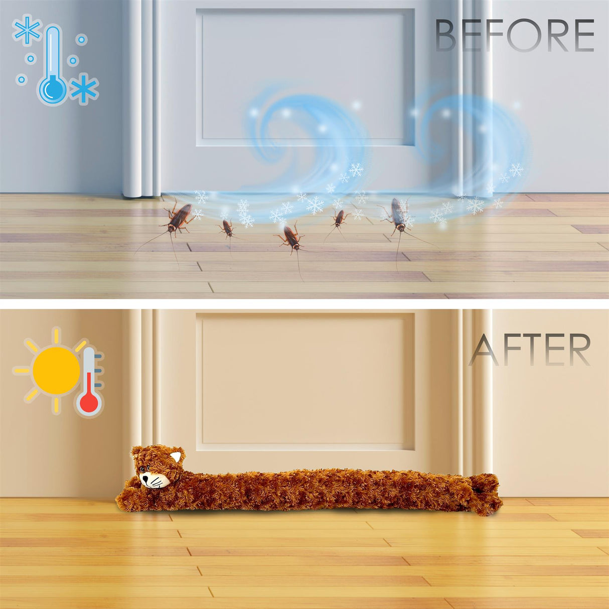 Novelty Draught Excluder for Doors Brown Cat Design by GEEZY - UKBuyZone
