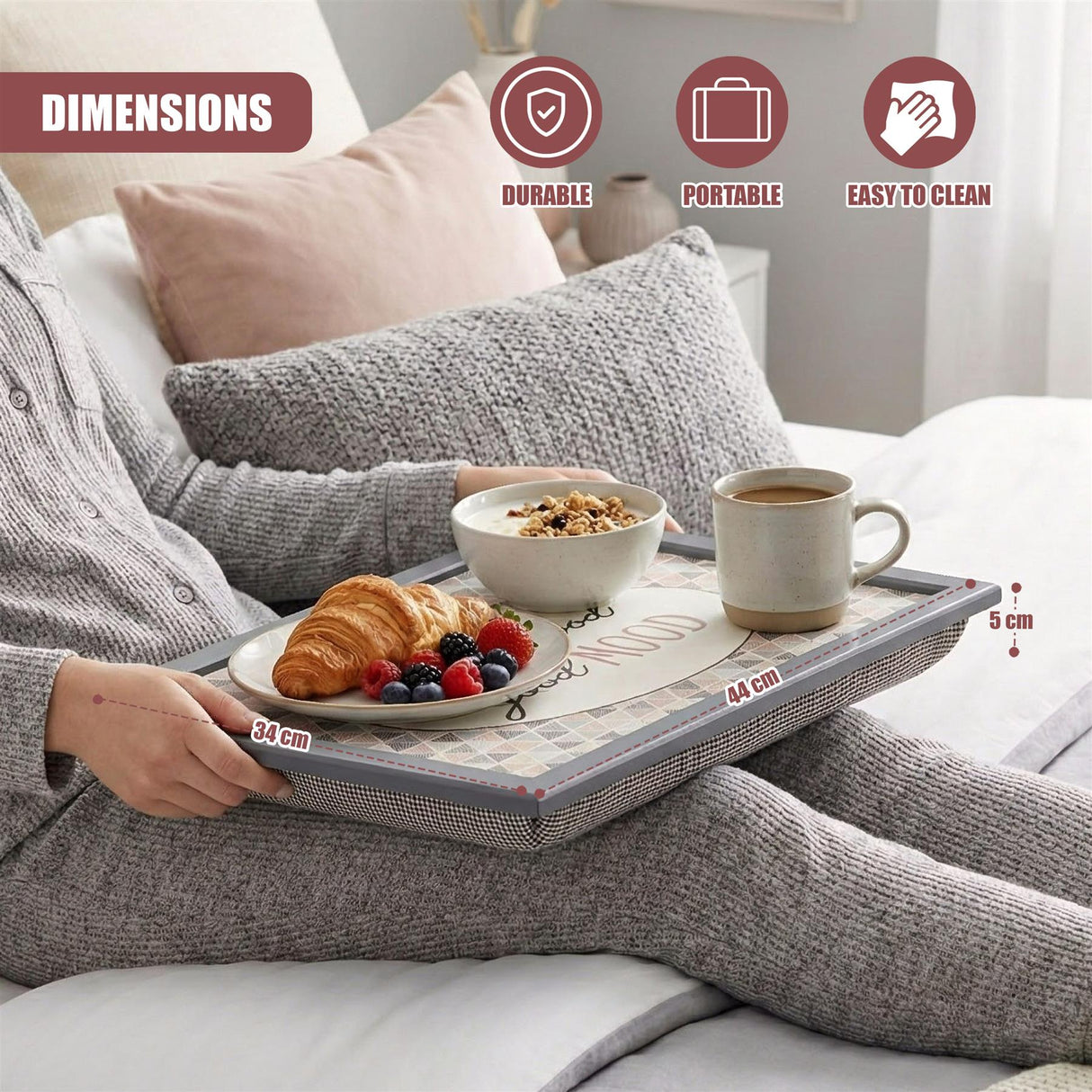 Lap Tray with Bean Bag Cushion Good Food Good Mood Design