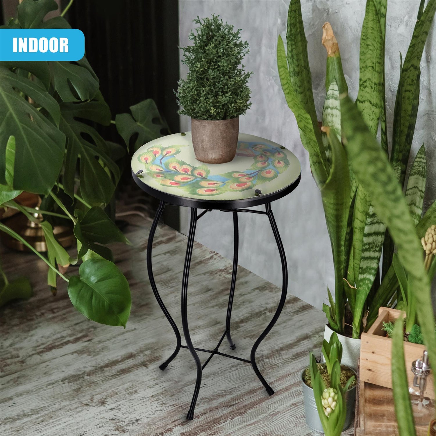 Round Side Mosaic Table With Peacock Design by GEEZY - UKBuyZone