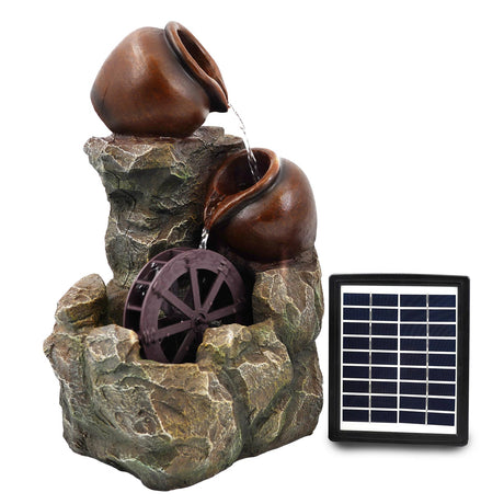 Cartwheel Solar Water Feature Outdoor With LED by GEEZY - UKBuyZone