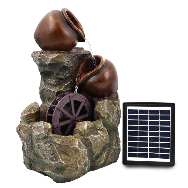 Cartwheel Solar Water Feature Outdoor With LED by GEEZY - UKBuyZone