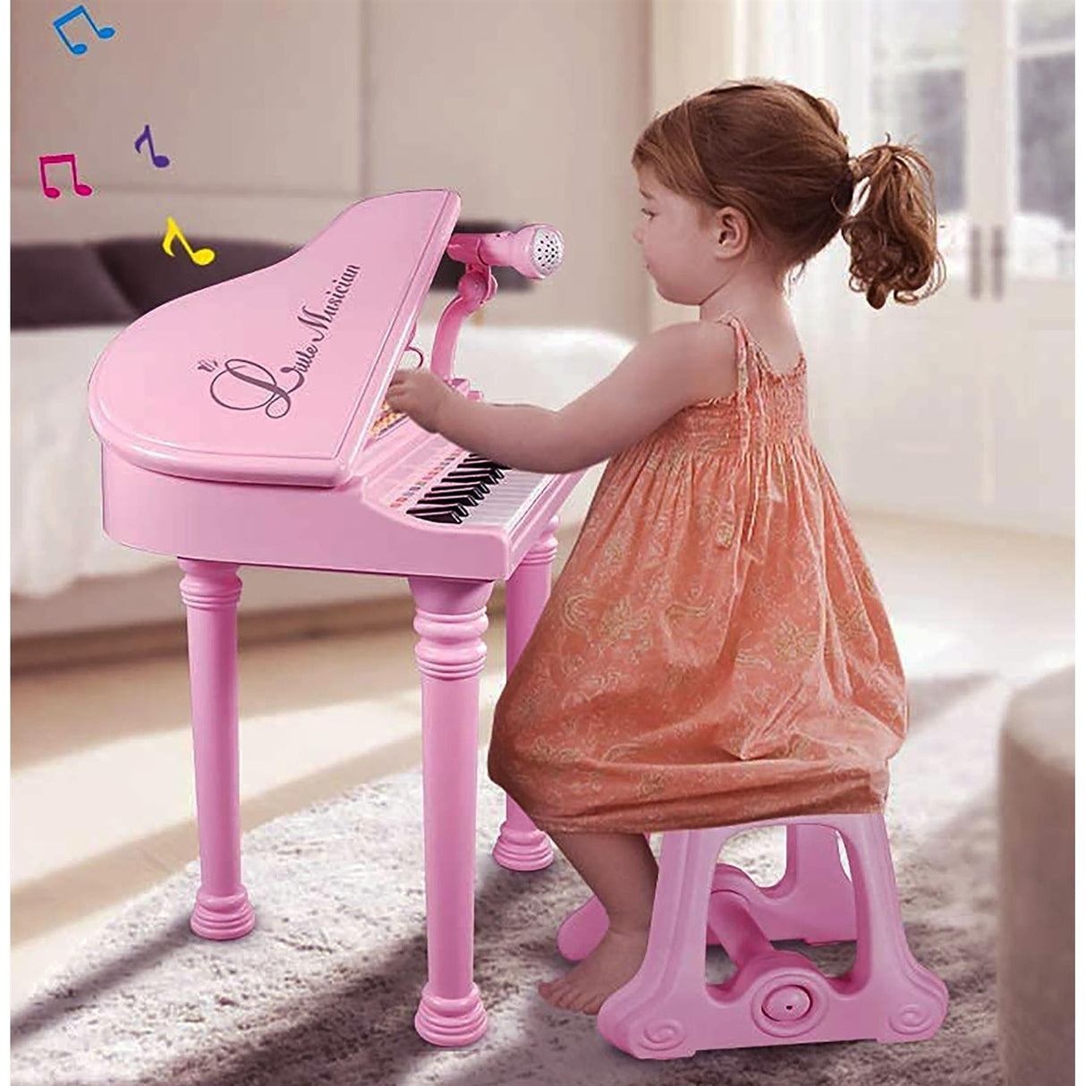 Pink Electronic Piano With Microphone and Stool by The Magic Toy Shop - UKBuyZone