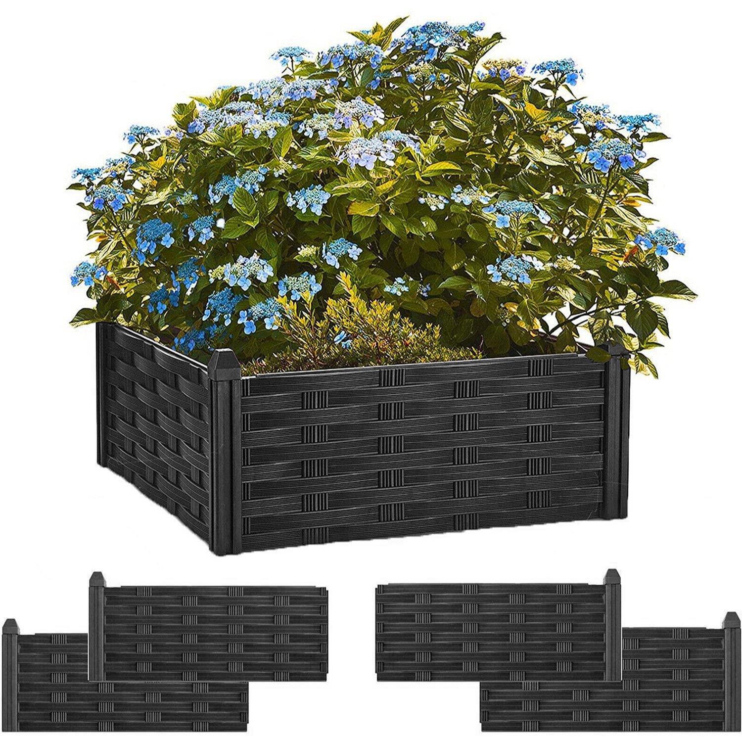 Raised Flower Bed Garden Fence Lawn Edging Rattan Effect Pot Planter, 4 Piece by GEEZY - UKBuyZone