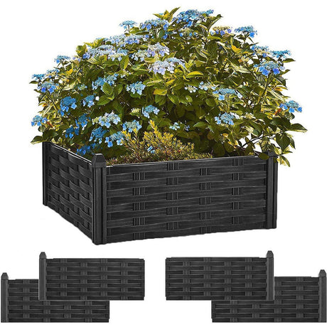 Raised Flower Bed Garden Fence Lawn Edging Rattan Effect Pot Planter, 4 Piece by GEEZY - UKBuyZone