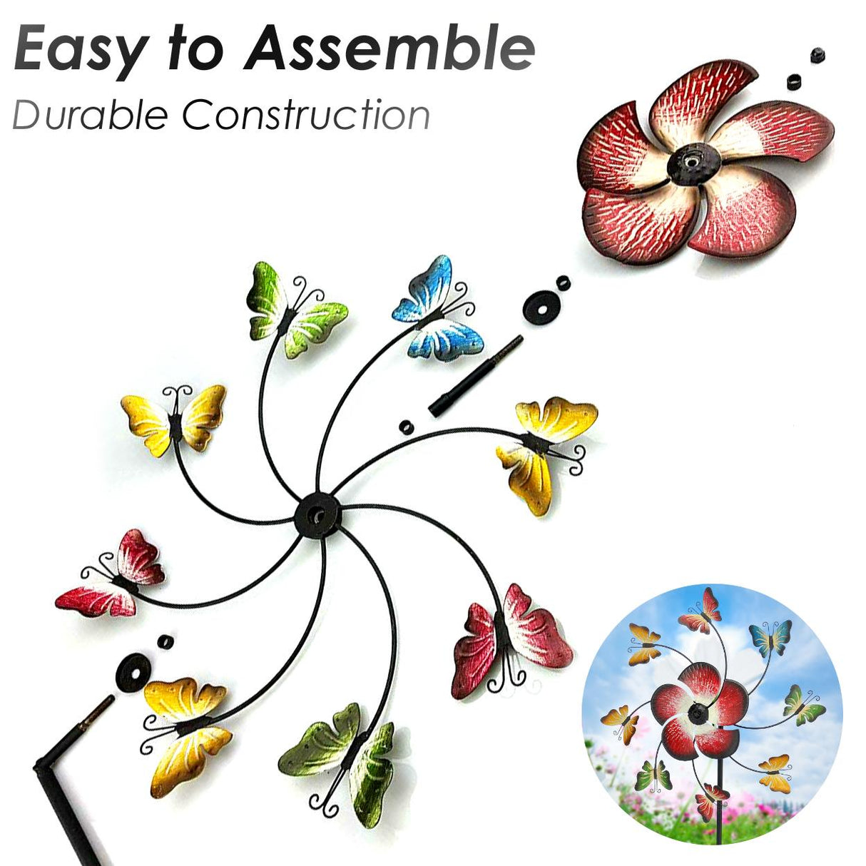 Large Freestanding Metal Garden Windmill - Butterflies Design by GEEZY - UKBuyZone