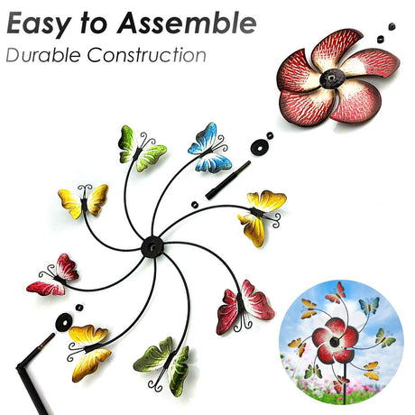 Large Freestanding Metal Garden Windmill - Butterflies Design by GEEZY - UKBuyZone