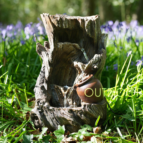 Tree Log Water Feature Outdoor With LED by GEEZY - UKBuyZone