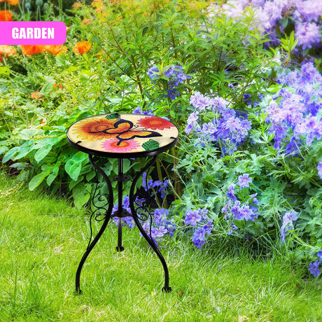 Round Side Garden Mosaic Table  With Flowers and Butterfly Design by Geezy - UKBuyZone