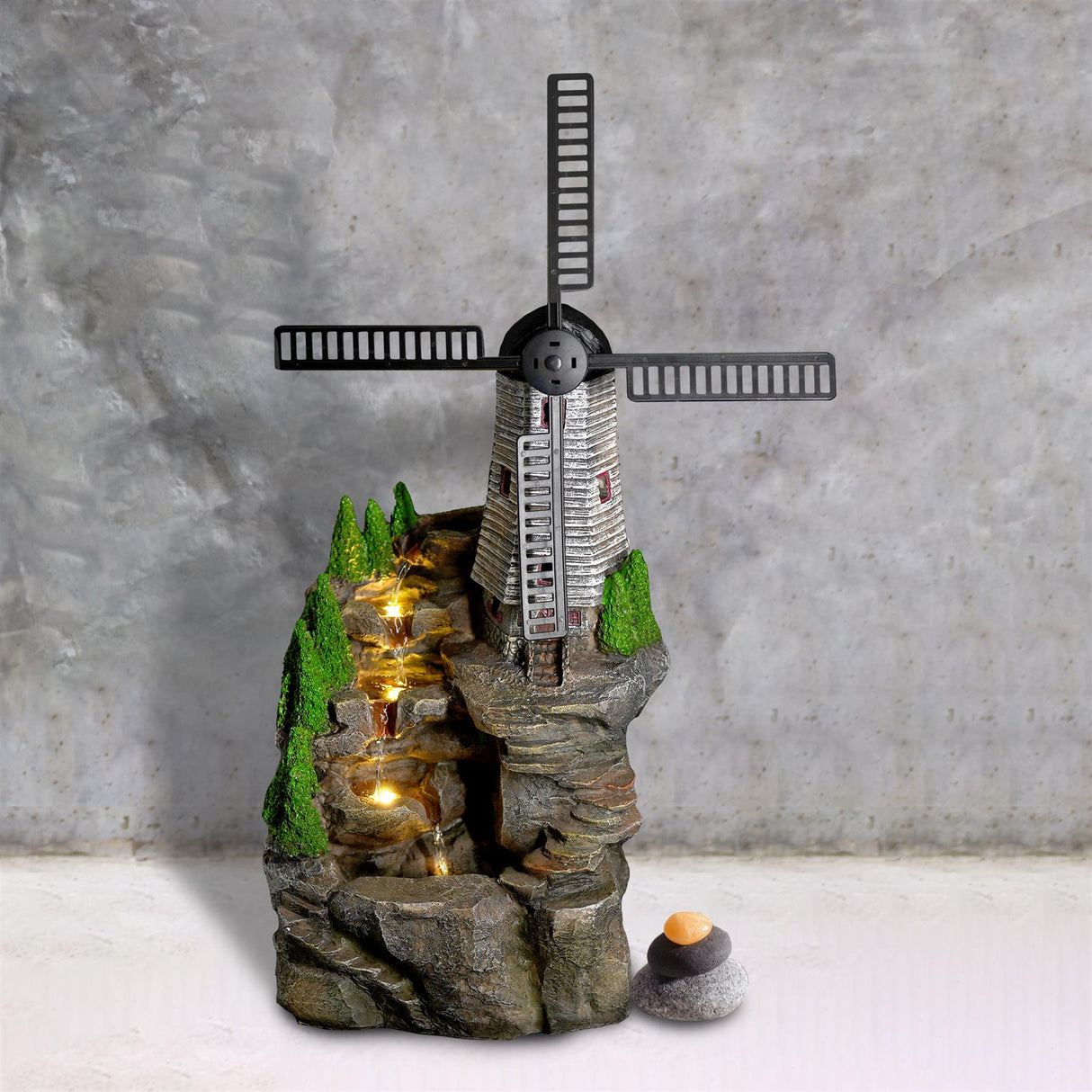Windmill Water Feature Outdoor With LED by GEEZY - UKBuyZone