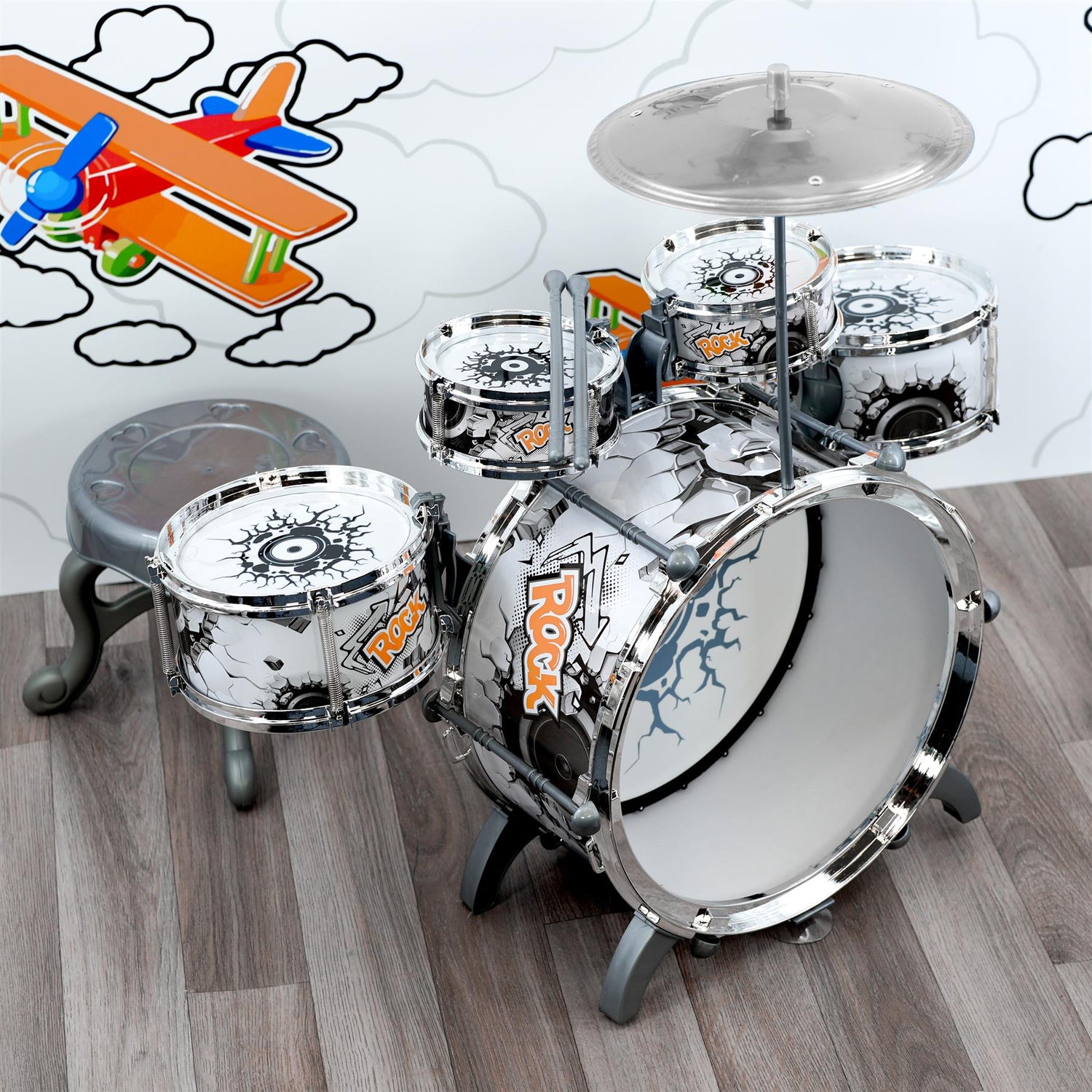 Kids Black and White Drum Kit Play Set by The Magic Toy Shop - UKBuyZone
