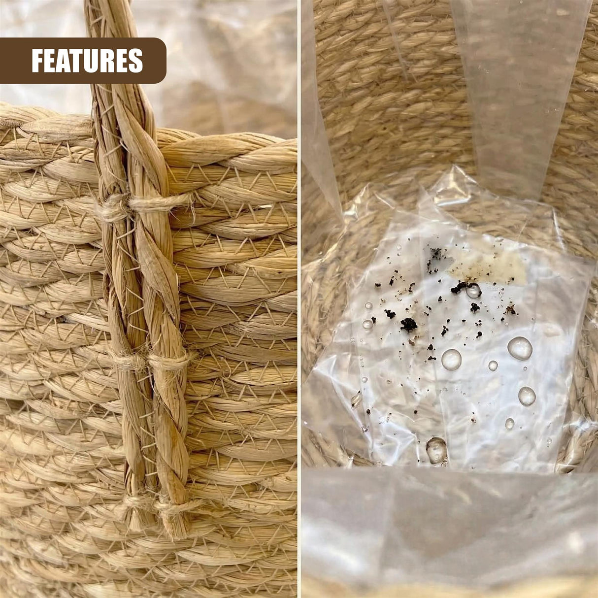 Set of 3 Wicker Planters with Handles