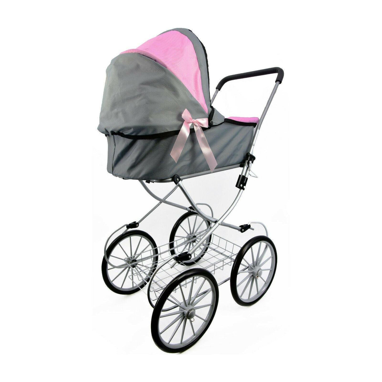 Pink and Grey Dolls Vintage Cambridge Pram by BiBi Doll - UKBuyZone