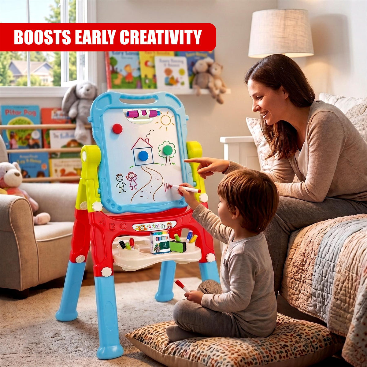 Blue Folding Double-Sided Magnetic Drawing Board