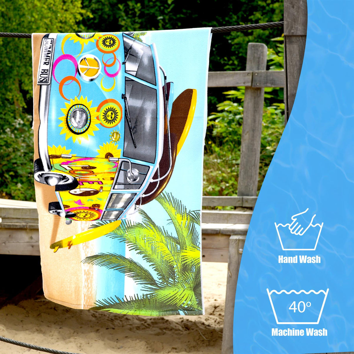 Blue Summer Bus Design Large Towel by Geezy - UKBuyZone