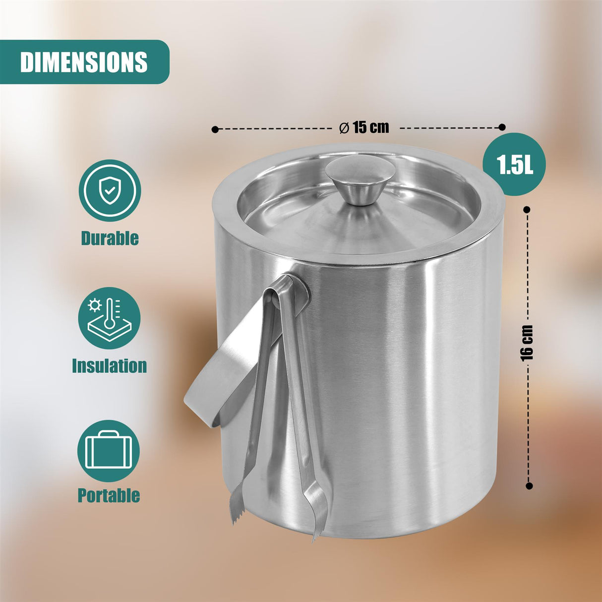 Stainless Steel Ice Bucket With Lid And Ice Tongs by Geezy - UKBuyZone