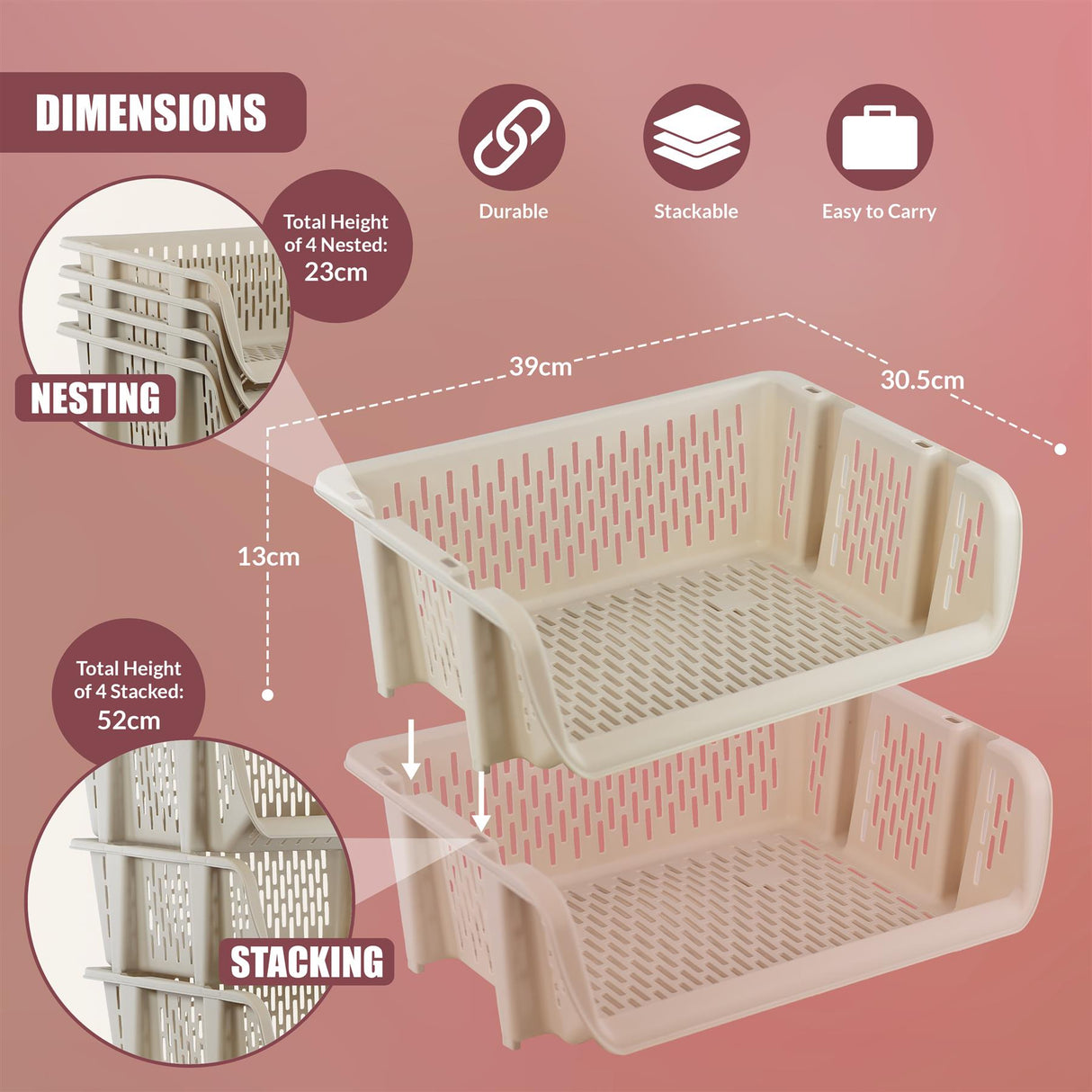 Stackable Storage Baskets Set of 4 by GEEZY - UKBuyZone