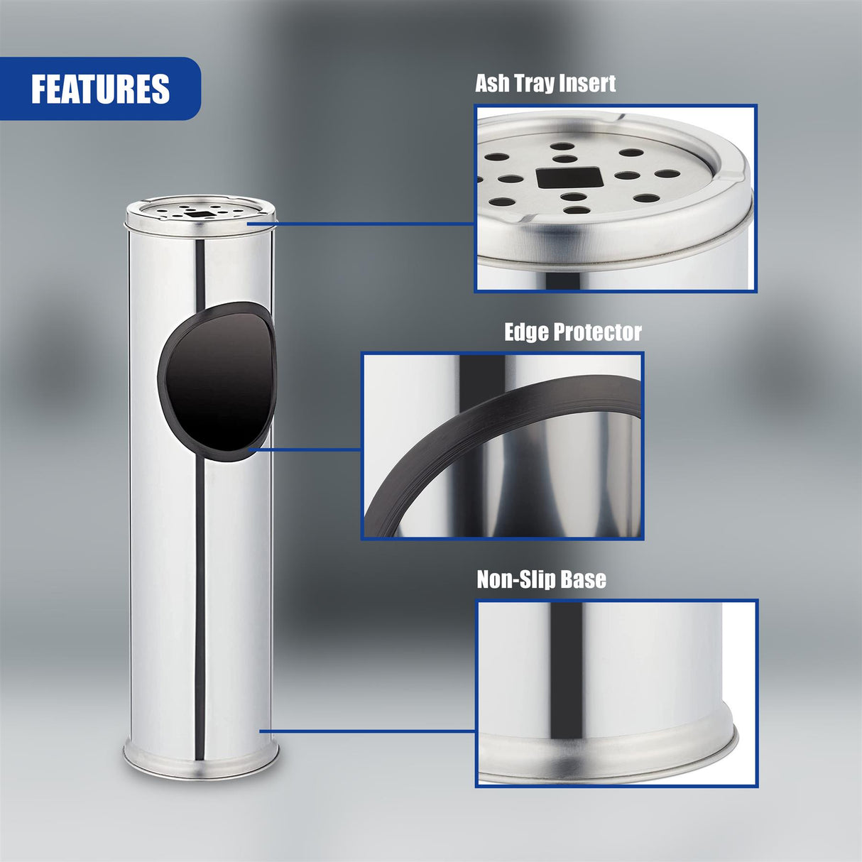 Free Standing Stainless Steel Outdoor Ashtray with Bin