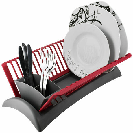 Grey and Red Dish Drainer and Cutlery Holder by GEEZY - UKBuyZone