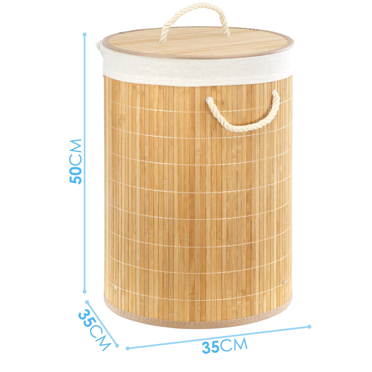 Round Bamboo Laundry Hamper 48L