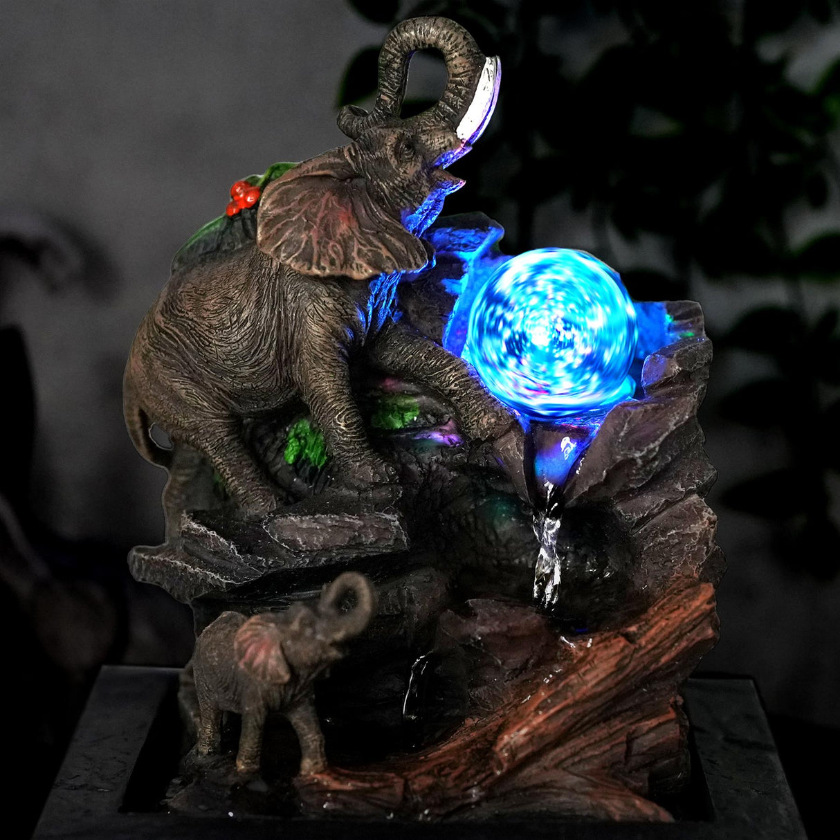 Elephant Water Feature Indoor With LED by GEEZY - UKBuyZone