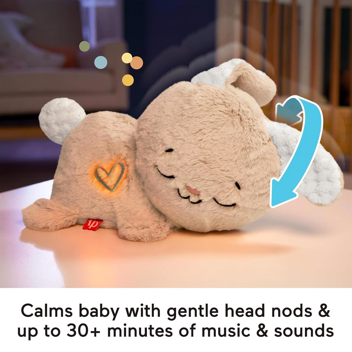 Plush toy bunny features soft brown fur and built-in glowing lights.