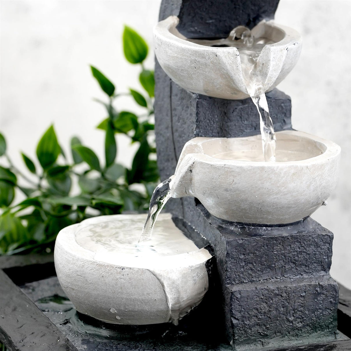 White Bowls Water Feature Indoor With LED by GEEZY - UKBuyZone