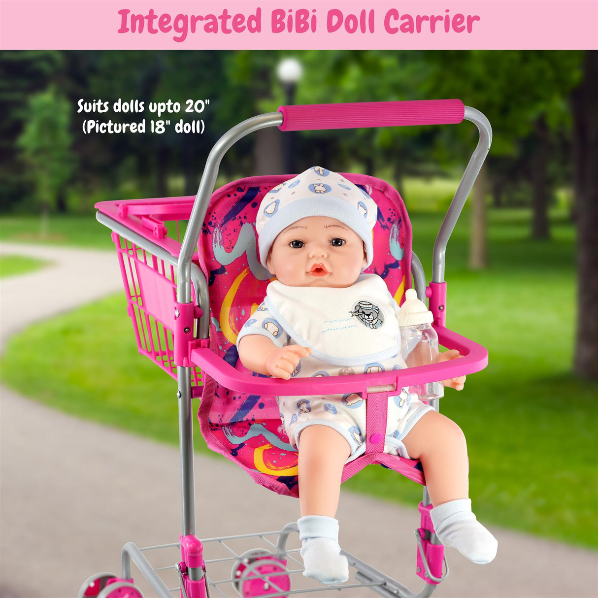 Kids Shopping Trolley with Removable Basket & Doll Seat by BiBi Doll - UKBuyZone