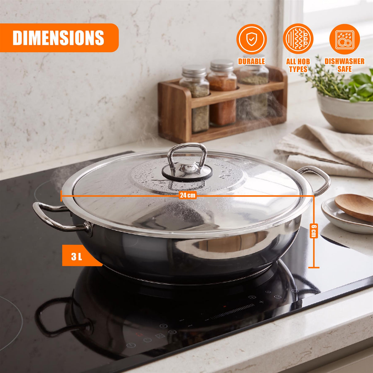 Shallow Casserole Pot with Lid - 3 L