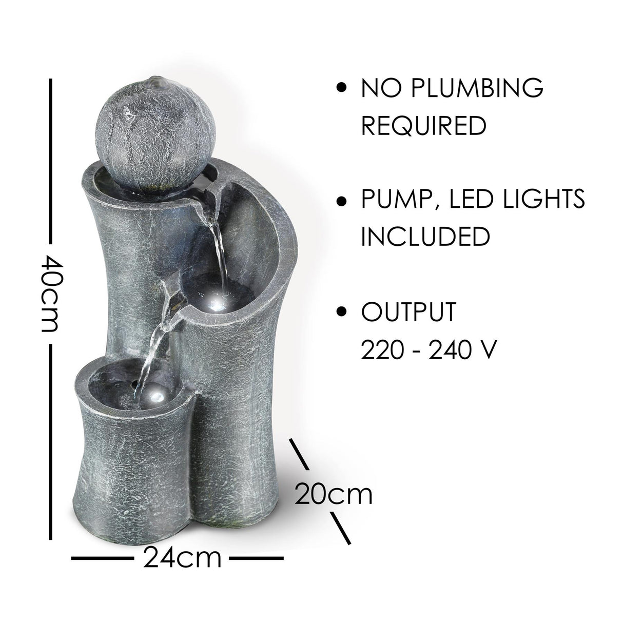 Ball on Top Water Feature Outdoor With LED by GEEZY - UKBuyZone
