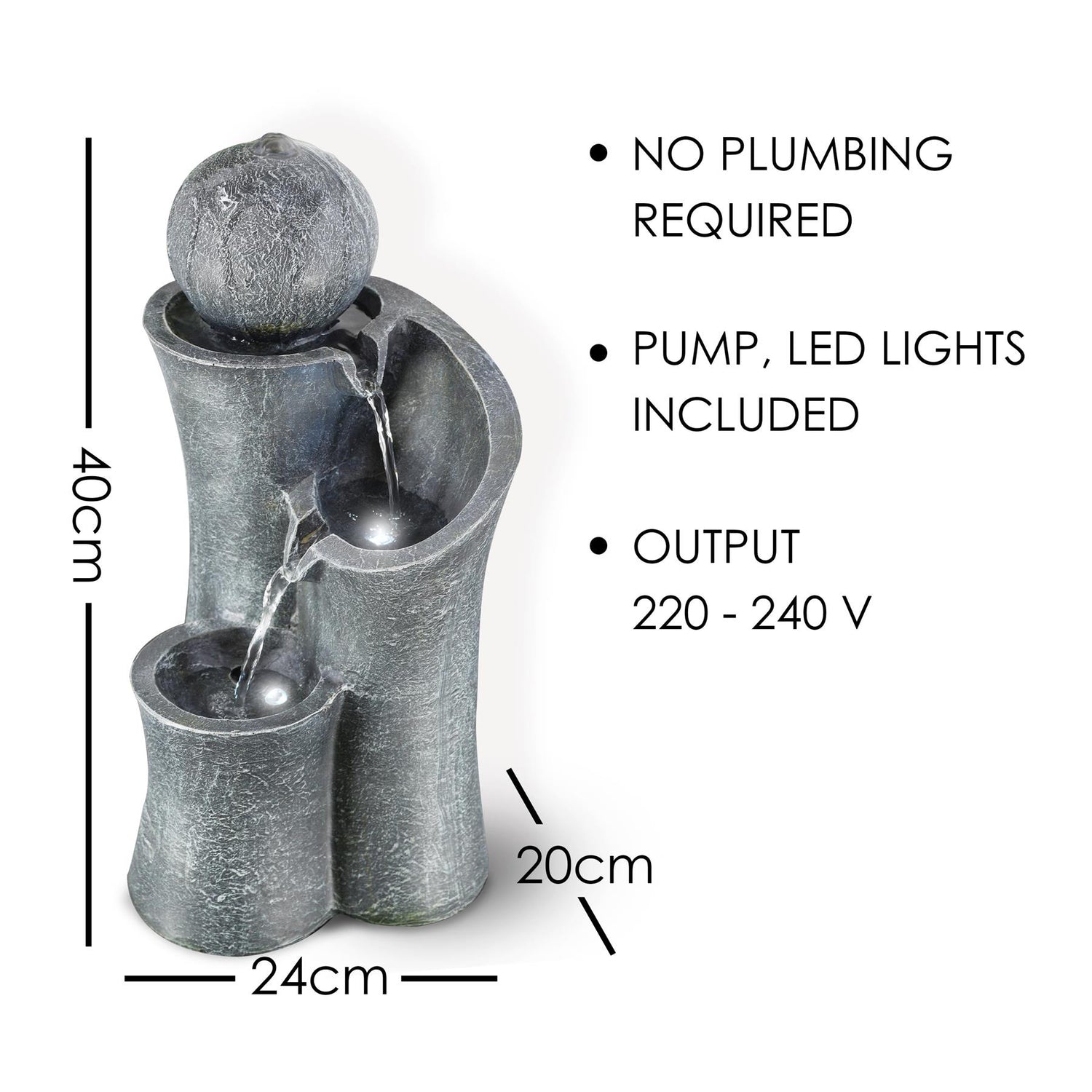 Ball on Top Water Feature Outdoor With LED by GEEZY - UKBuyZone