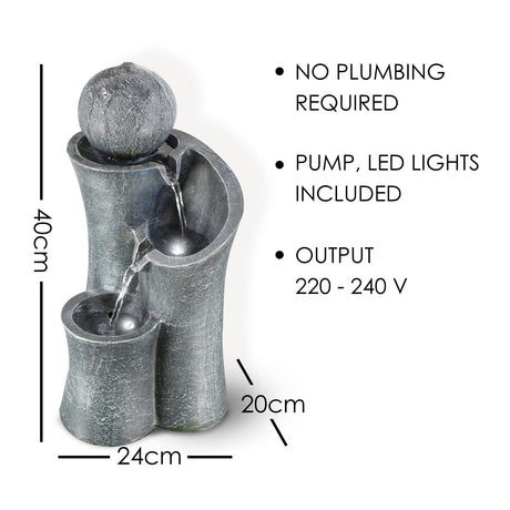Ball on Top Water Feature Outdoor With LED by GEEZY - UKBuyZone