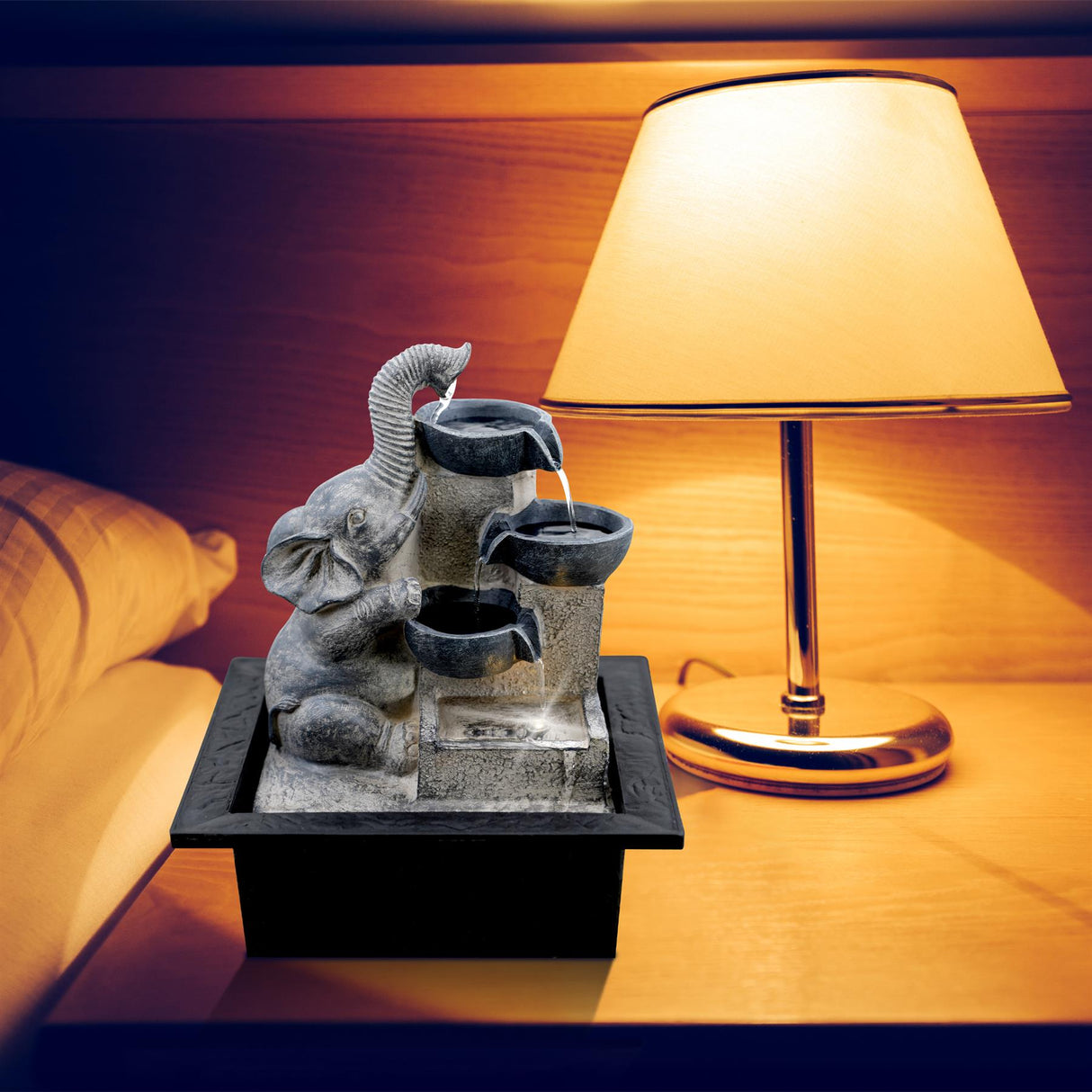 Elephant and Bowls Water Feature Indoor With LED by Geezy - UKBuyZone