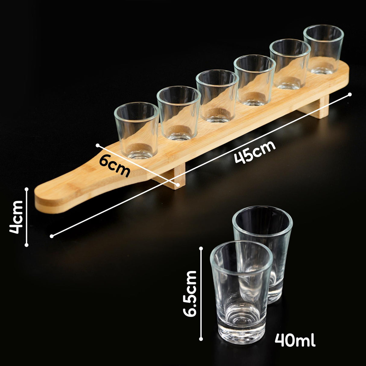 Set of 6 Shot Glasses with Wooden Holder - 40ml by GEEZY - UKBuyZone