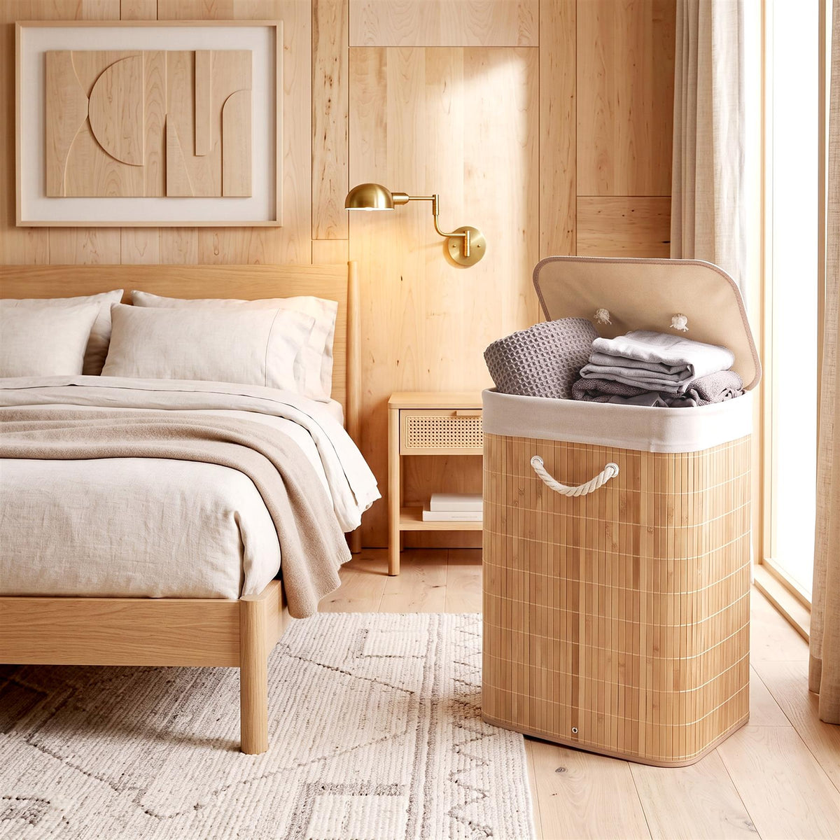 Brown Bamboo Laundry Hamper 72L
