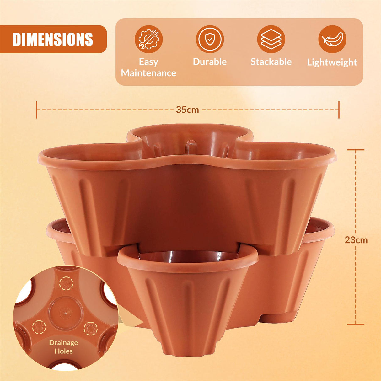 "Vivid Orange Stackable Pot Set, Garden Tool Included" - UKBuyZone