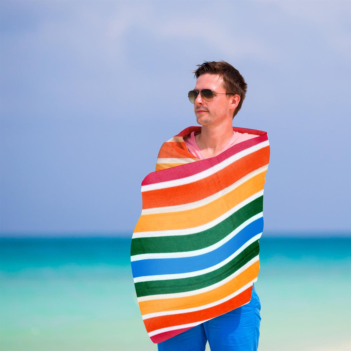 Velour Striped Beach Towel Tropical Burst by Geezy - UKBuyZone