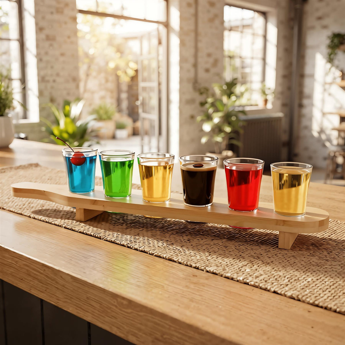 Set of 6 Shot Glasses with Wooden Holder - 40ml
