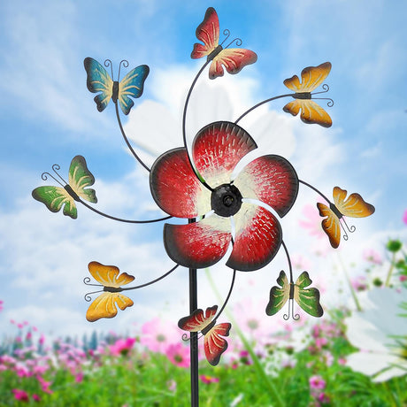 Large Freestanding Metal Garden Windmill - Butterflies Design by GEEZY - UKBuyZone