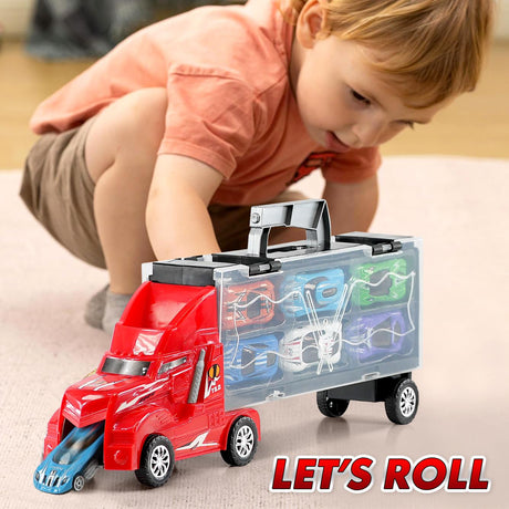 Kids Toy Truck Carrier & 6 Mini Cars Set by The Magic Toy Shop - UKBuyZone