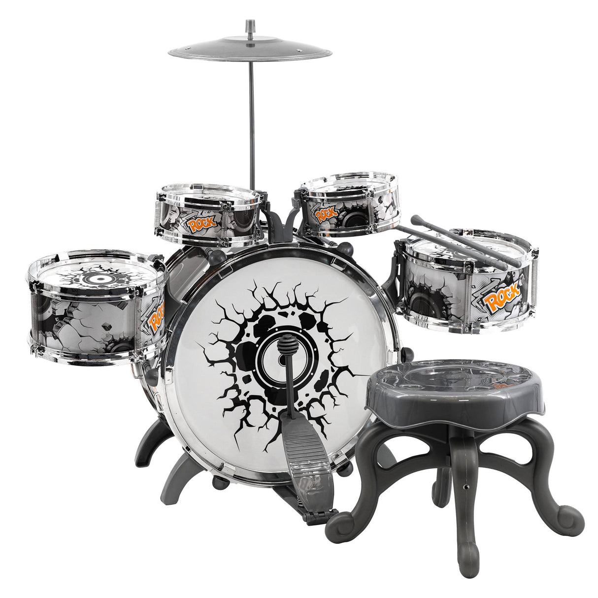Kids Black and White Drum Kit Play Set by The Magic Toy Shop - UKBuyZone