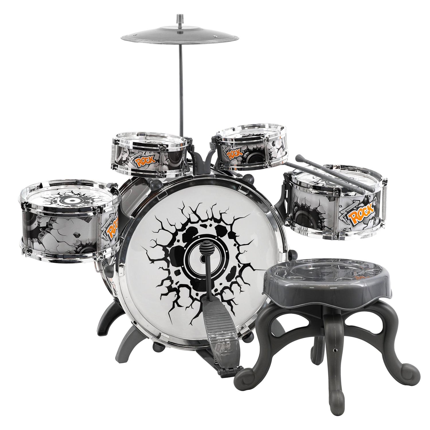 Kids Black and White Drum Kit Play Set by The Magic Toy Shop - UKBuyZone