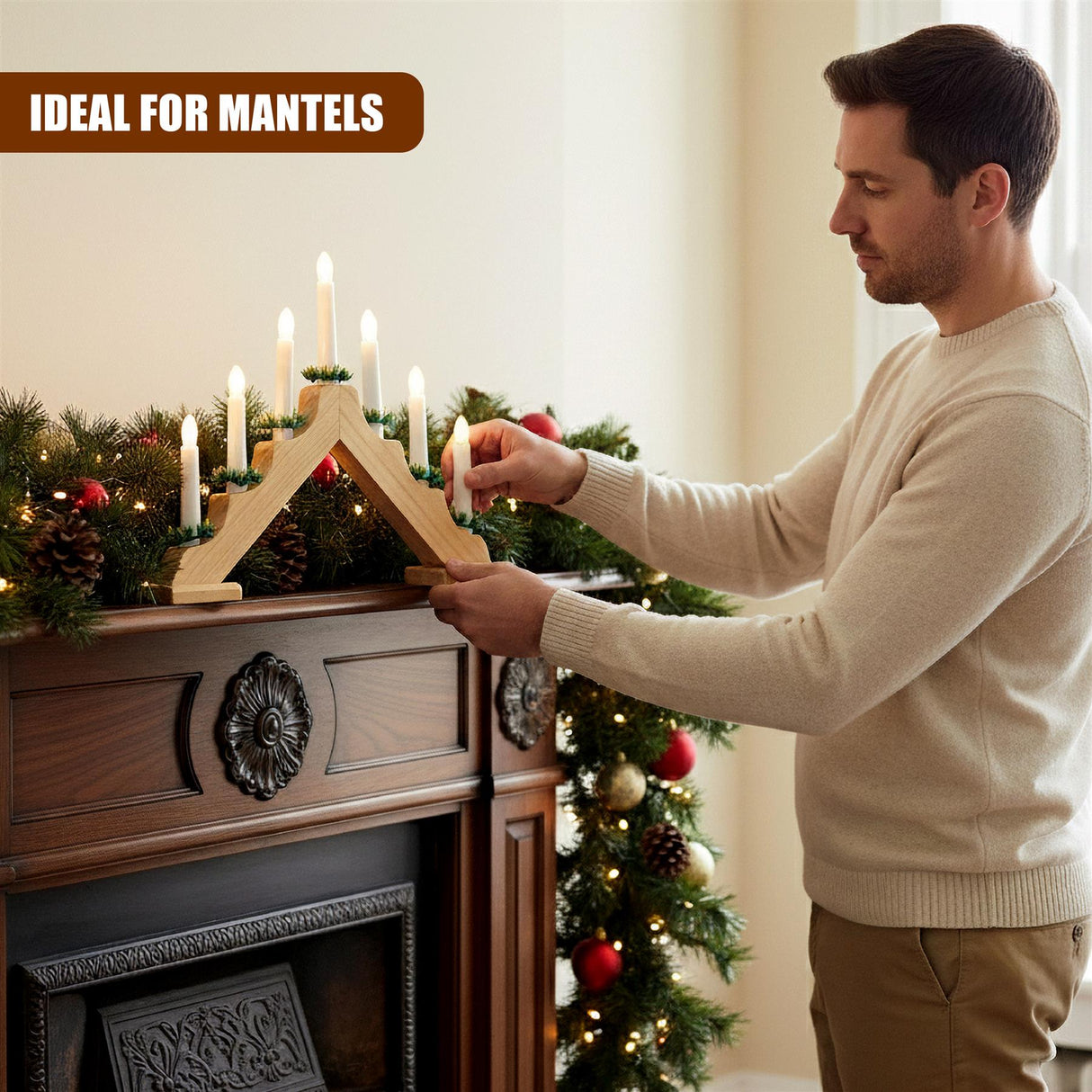 Wooden Candle Bridge with 7 LED Lights