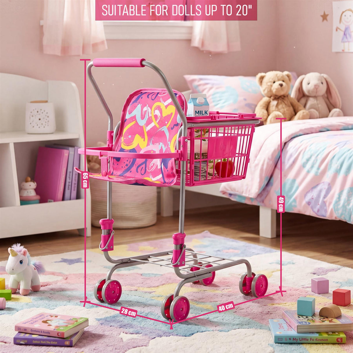 Kids Shopping Trolley with Basket & Doll Seat