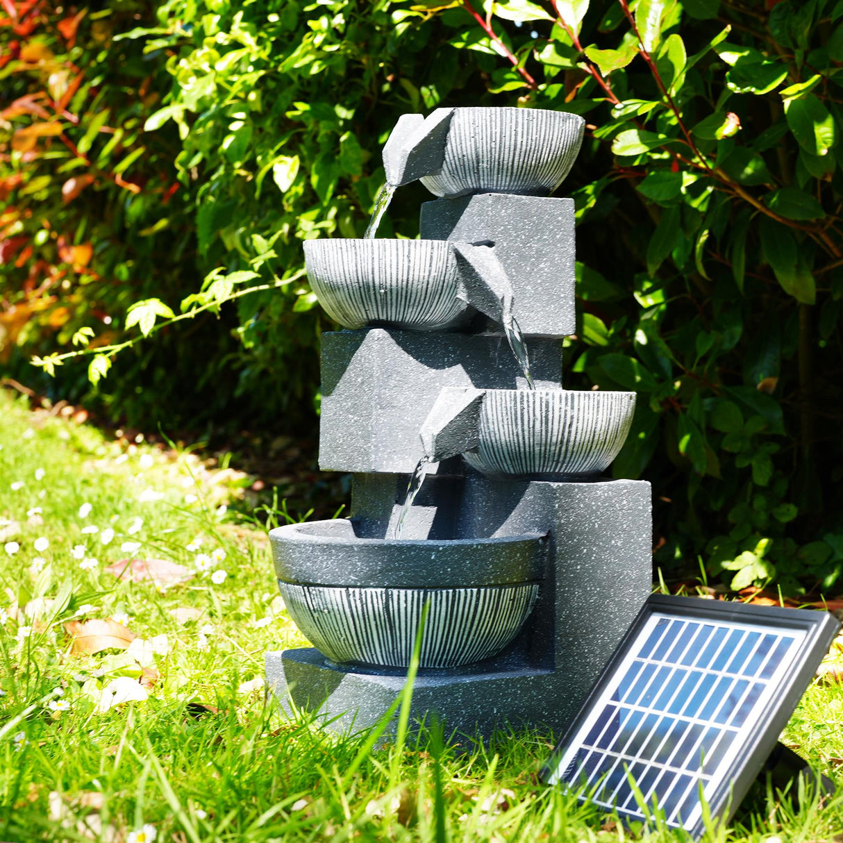 4 Tier Bowl Solar Water Feature Outdoor With LED by GEEZY - UKBuyZone