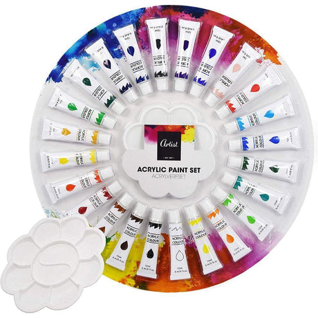 Set of 24 x 12 ml Tube Acrylic Paint Artist Set & Palette by Geezy - UKBuyZone