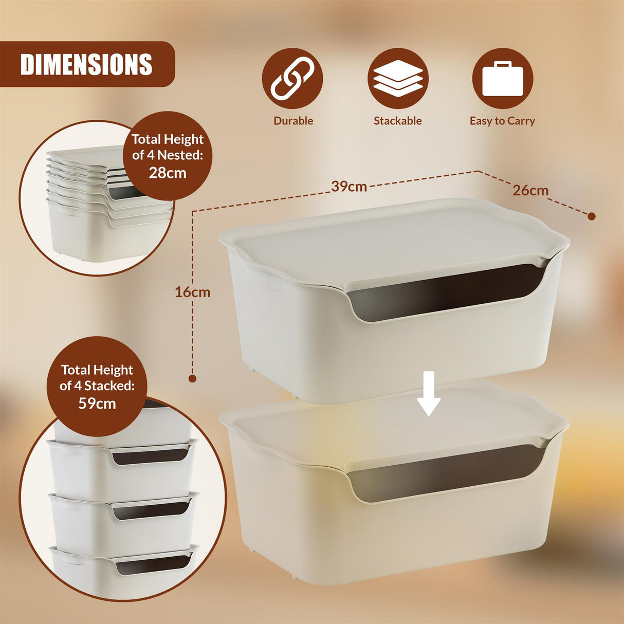 Storage Boxes with Lids Set of 4 by GEEZY - UKBuyZone